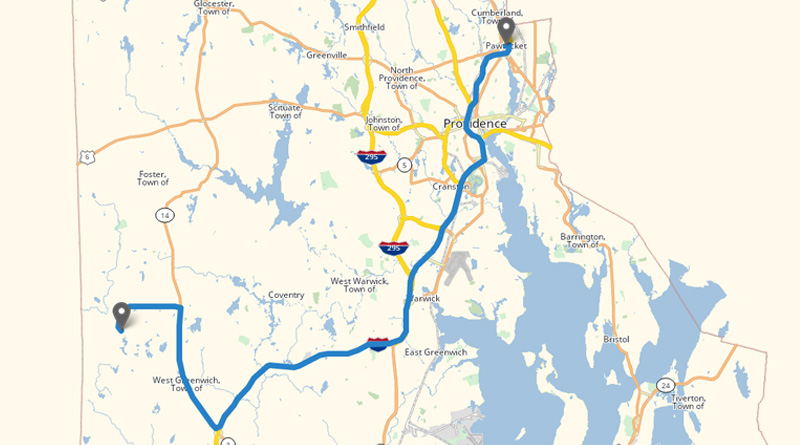 Abbildung einer Karte mit einfacher Routenplanung